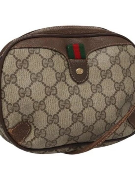 Gucci Handbags - GUCCI GG Supreme Web Sherry Line Shoulder Bag PVC Beige Red Auth 99180